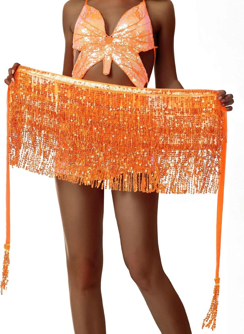 Sarfel Sequin Skirt Sparkly Skirt Belly Dance Skirt Glitter Skirt Rave Sparkle Skirt Sequin Tassel Skirt Fringe Hip Scarf Women - Image 5